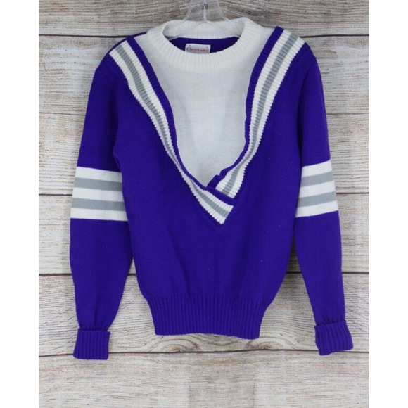 VINTAGE Cheerleader Womens Size Small Pleated Skirt & Knit Sweater Set Purple - Picture 2 of 14